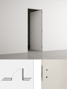 Porte battante à droite en poussant avec première couche et perçages poignées avec clé patent et condamnation