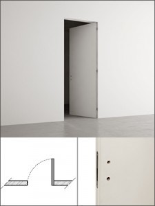 Porte battante à droite en poussant avec première couche et perçages poignées avec clé patent et condamnation