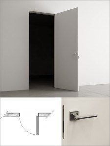 Porte battante à droite en tirant avec première couche et poignée sirio chrome satiné