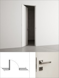 Porte battante à gauche en poussant avec première couche et poignée quadra chrome satiné avec clè