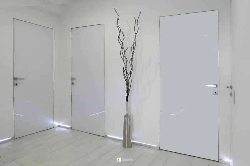 Porte battante invisible avec verre blanc